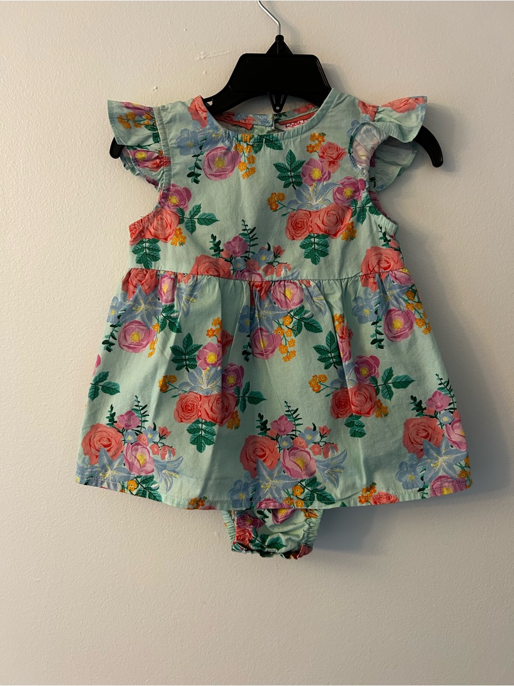 Ruffle Butts Mint Floral Dress with Pink Accents